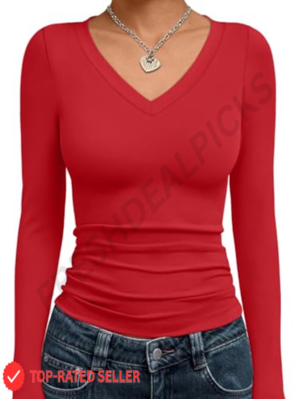 Womens Long Sleeve V Neck Fitted Crop Top Stretch Slim Fit Casual Tee